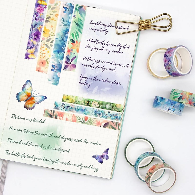 Geesinimo 20 Rolls Washi Tape Set - Floral Butterfly Decorative Masking Tape, Adhesive Tape for Bullet Journal Supplies, Junk Journal, Diy Craft, Scrapbooking Supplies, Gift Wrapping, Party Decoration - Image 4